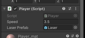 After drag and drop of Laser from Assets Prefabs